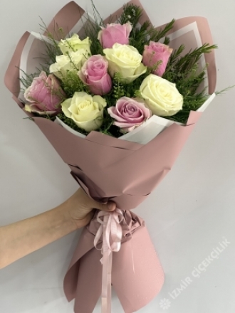 Pembe Beyaz Gül 10 Adet